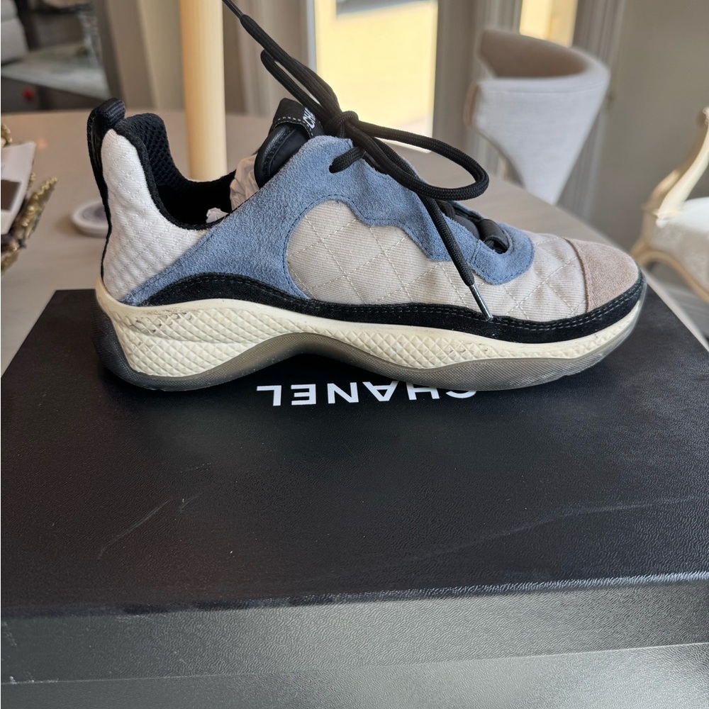 CHANEL Quilted Athletic Shoes in Black, Blue, and Beige - Picture 3 of 8